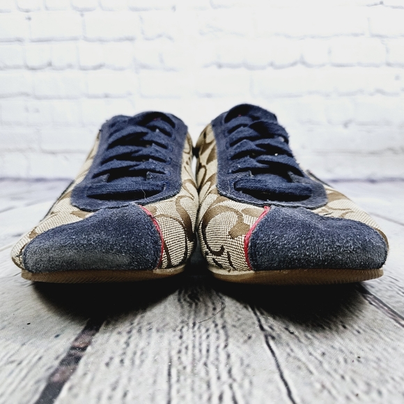 COACH | Devin khaki navy suede laceup monogram spellout sneaker - Picture 5 of 9